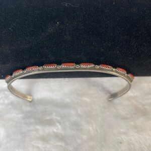 Navajo red coral and sterling silver cuff bracelet.